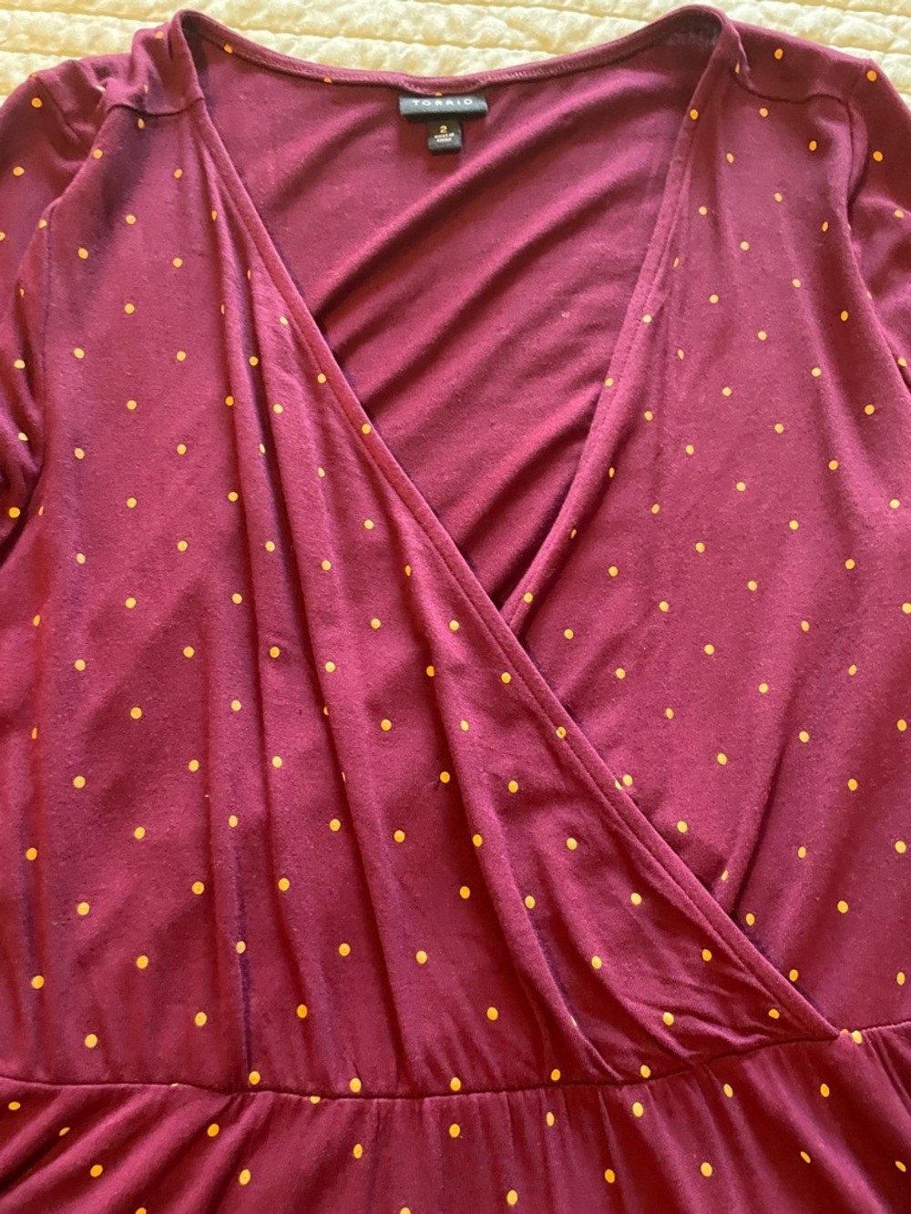 torrid Maroon Cross-Front Top Dress with Yellow Dots - Picture 3 of 5